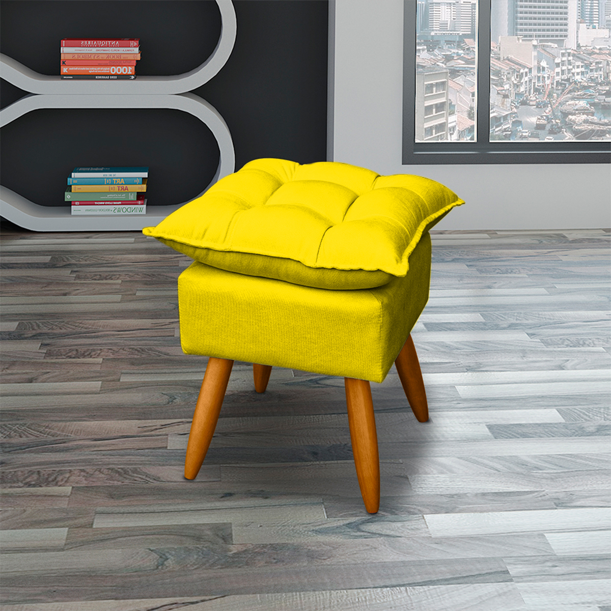 Puff Decorativo Para Sala Quarto Área Gourmet Alice Suede Amarelo