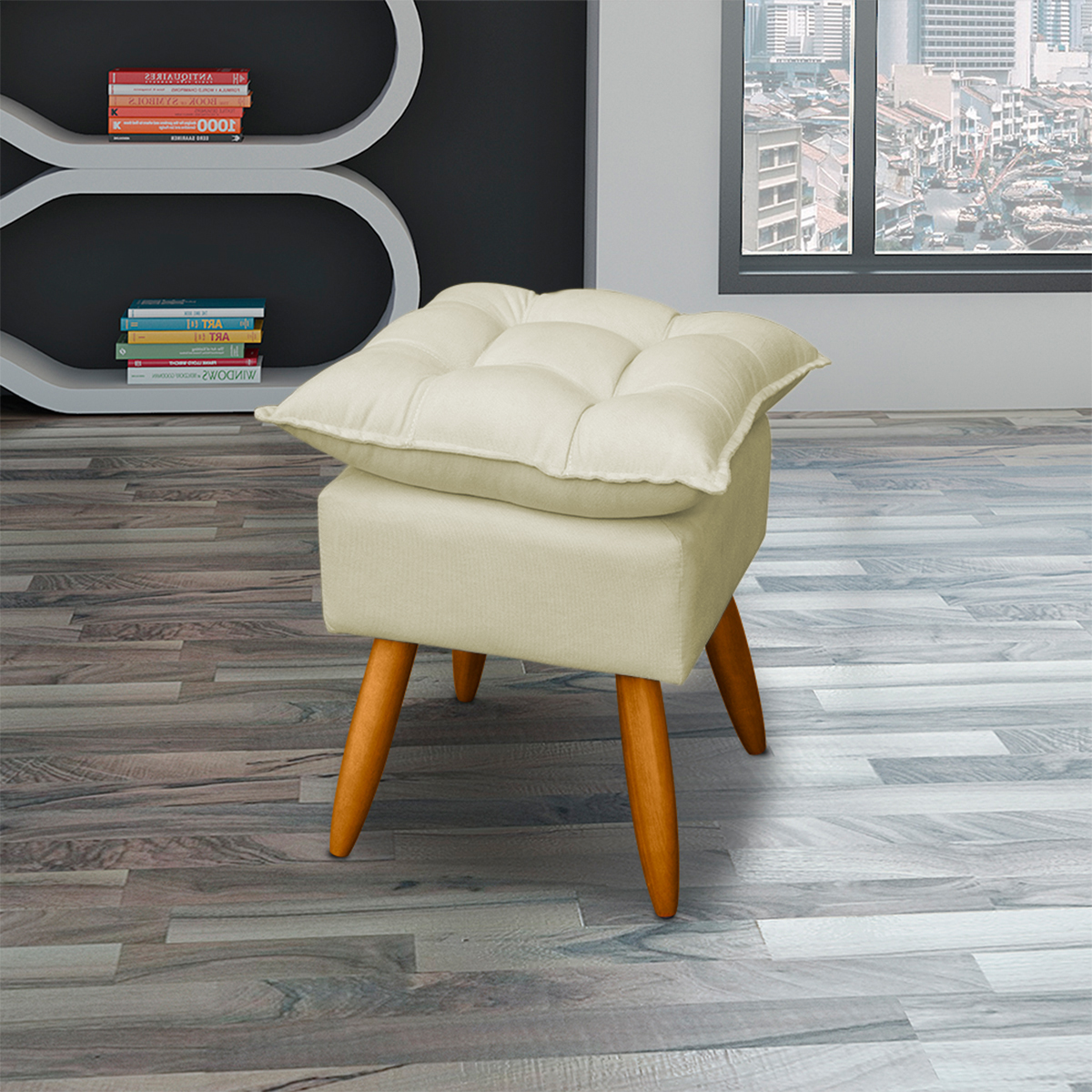 Puff Decorativo Para Sala Quarto Área Gourmet Alice Suede Bege