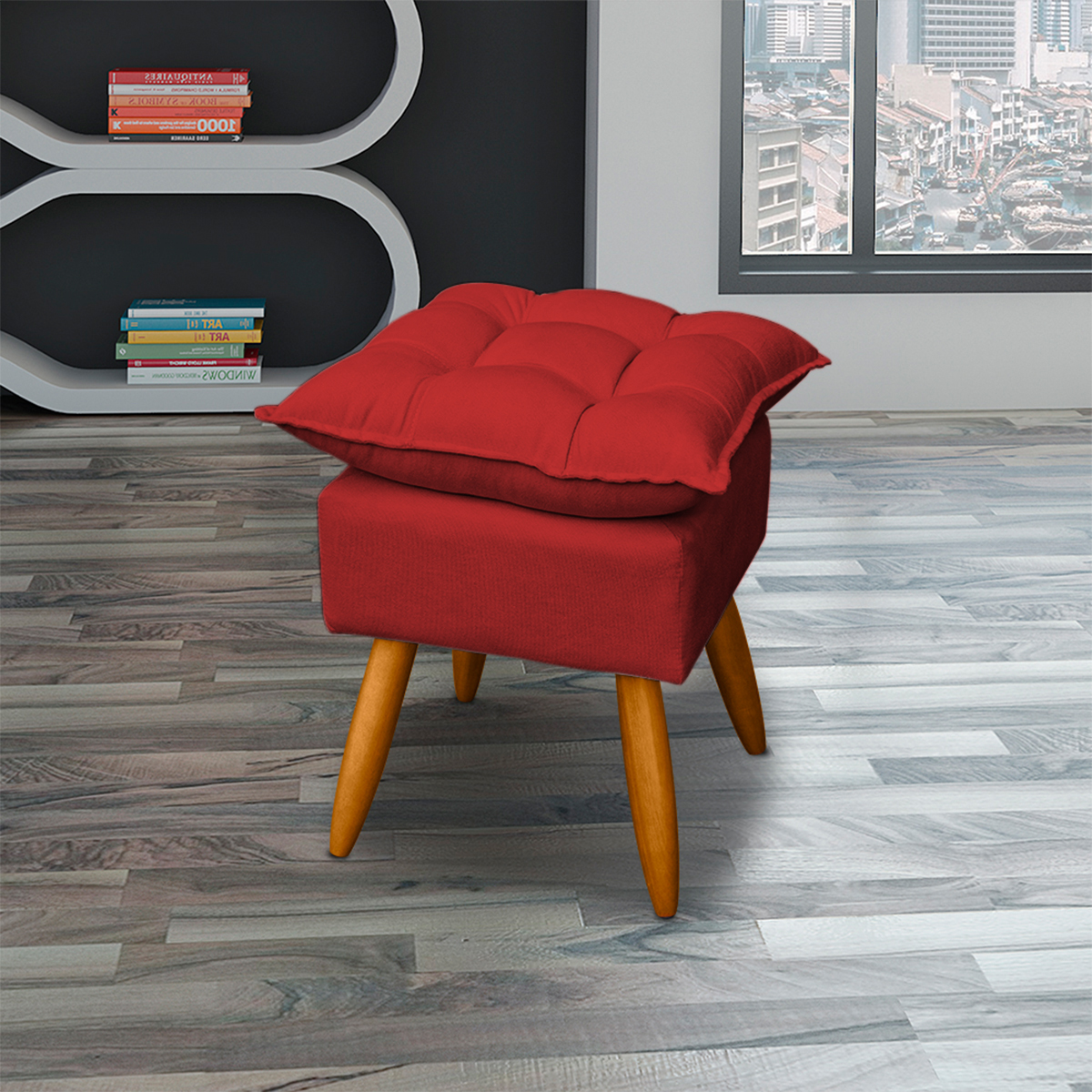 Puff Decorativo Para Sala Quarto Área Gourmet Alice Suede Bordô