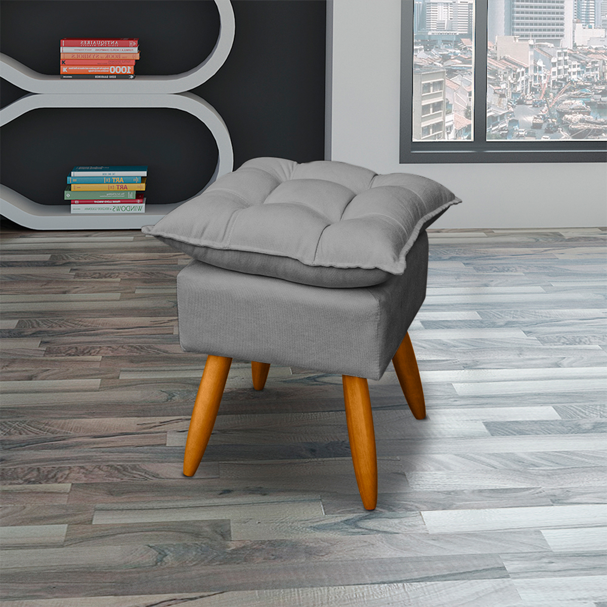 Puff Decorativo Para Sala Quarto Área Gourmet Alice Suede Cinza