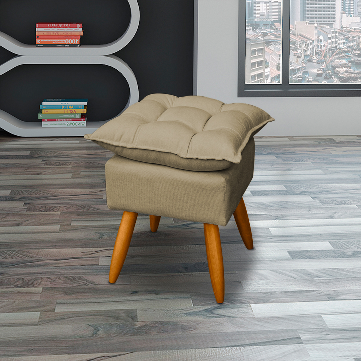 Puff Decorativo Para Sala Quarto Área Gourmet Alice Suede Nude