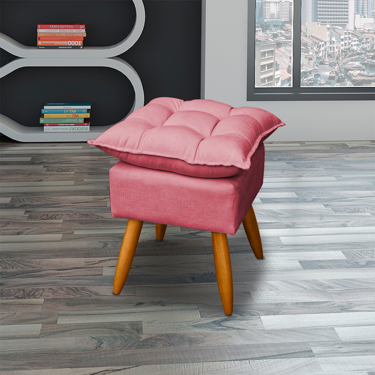 Puff Decorativo Para Sala Quarto Área Gourmet Alice Suede Rosê