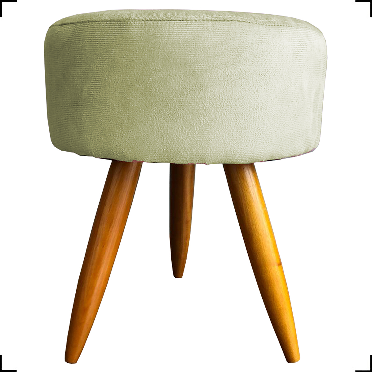Puff Decorativo Para Sala Quarto Penteadeira Redondo Suede Bege Pés Palito