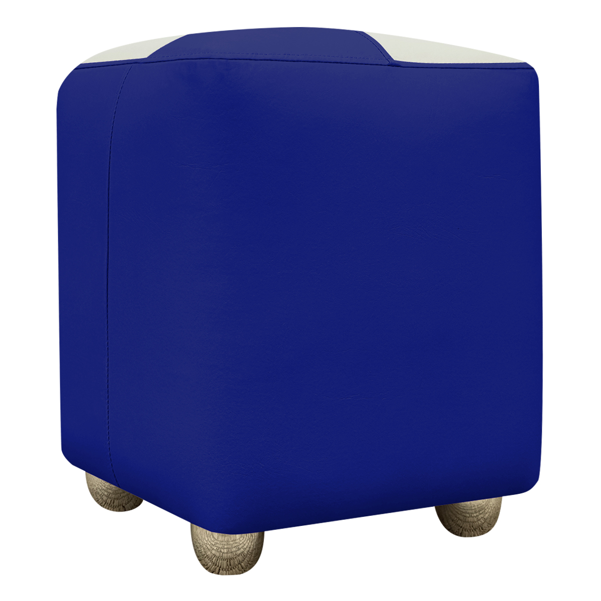 Puff Decorativo Quadrado Para Sala Penteadeira Urban Tecido Corino Azul Royal e Bege