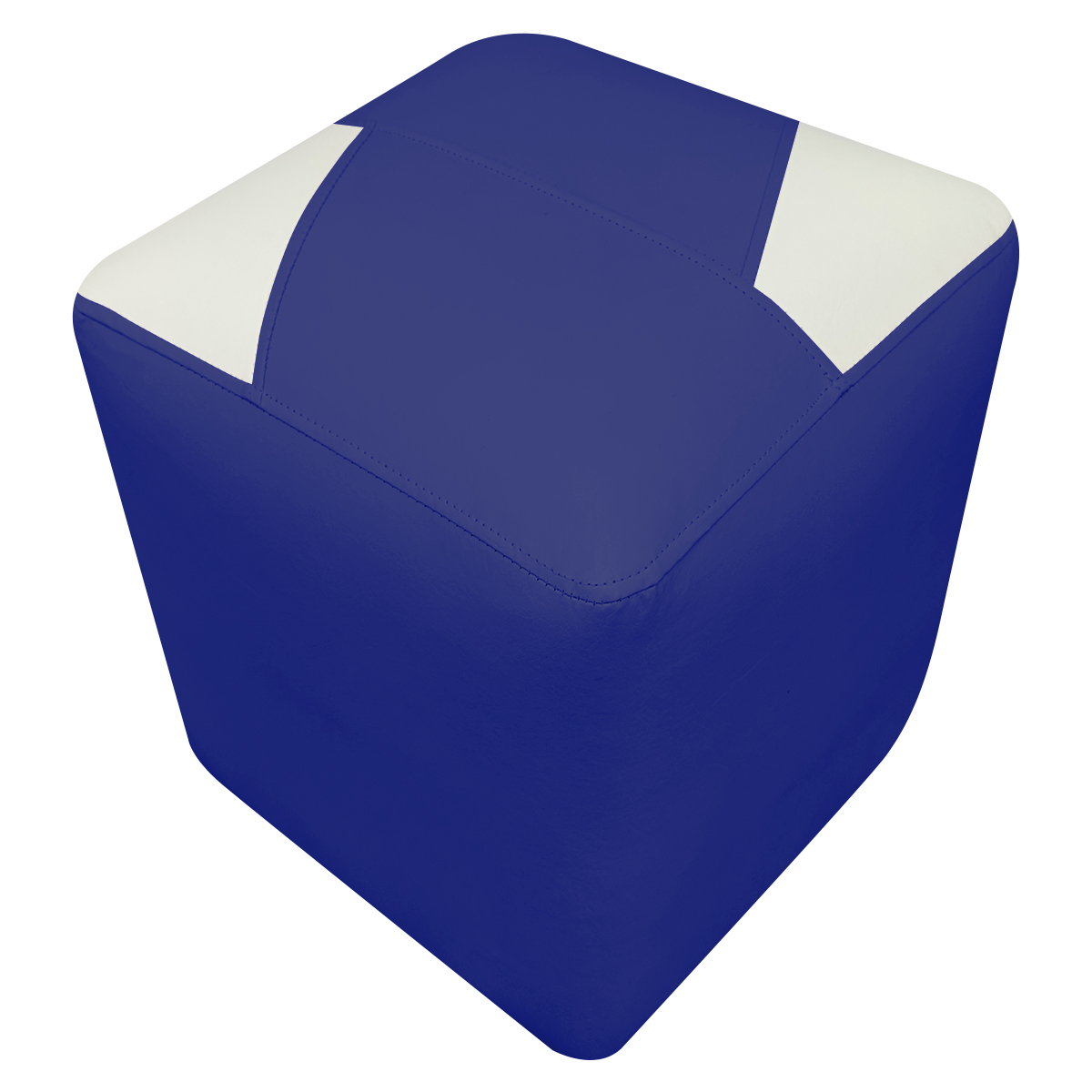 Puff Decorativo Quadrado Para Sala Penteadeira Urban Tecido Corino Azul Royal e Bege