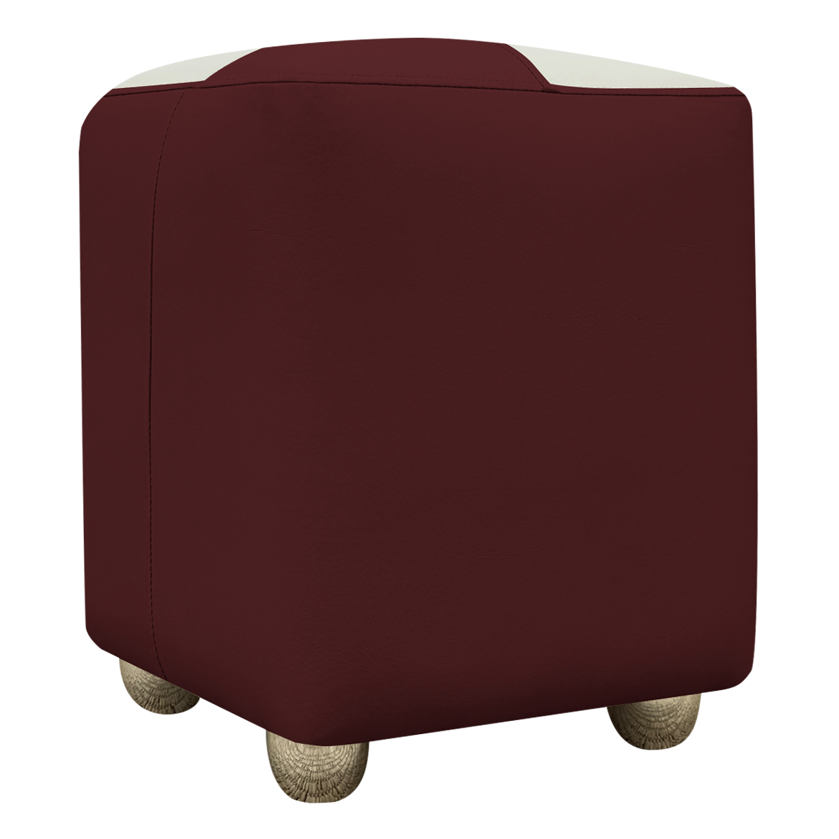 Puff Decorativo Quadrado Para Sala Penteadeira Urban Tecido Corino Bordô e Bege