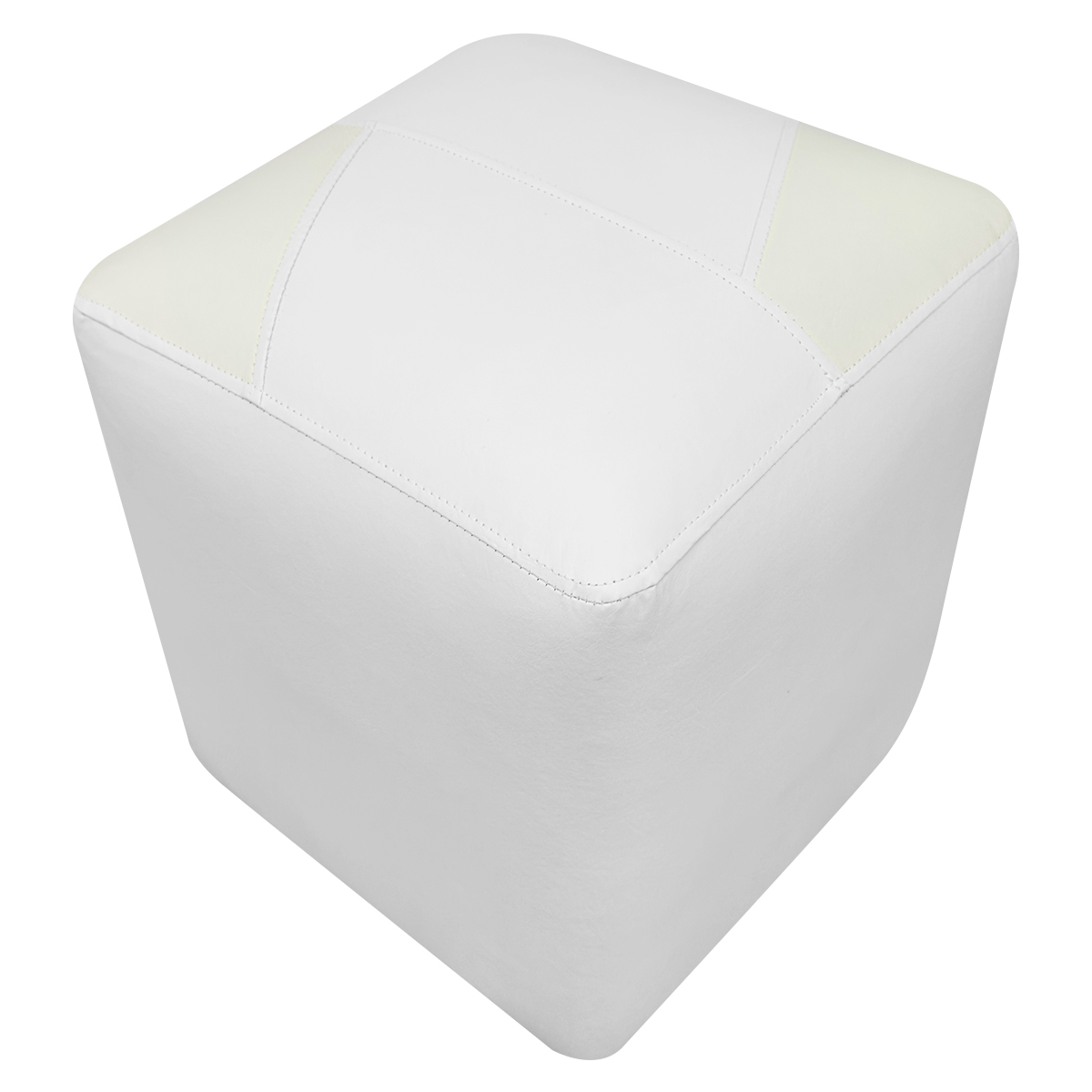 Puff Decorativo Quadrado Para Sala Penteadeira Urban Tecido Corino Branco e Bege