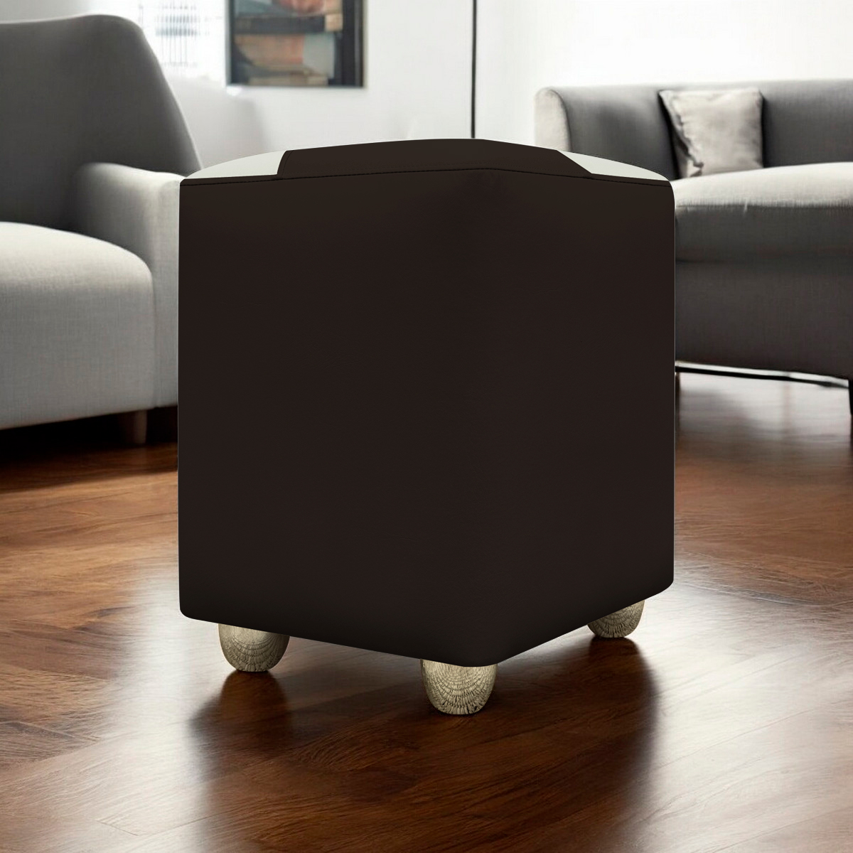 Puff Decorativo Quadrado Para Sala Penteadeira Urban Tecido Corino Marrom e Bege