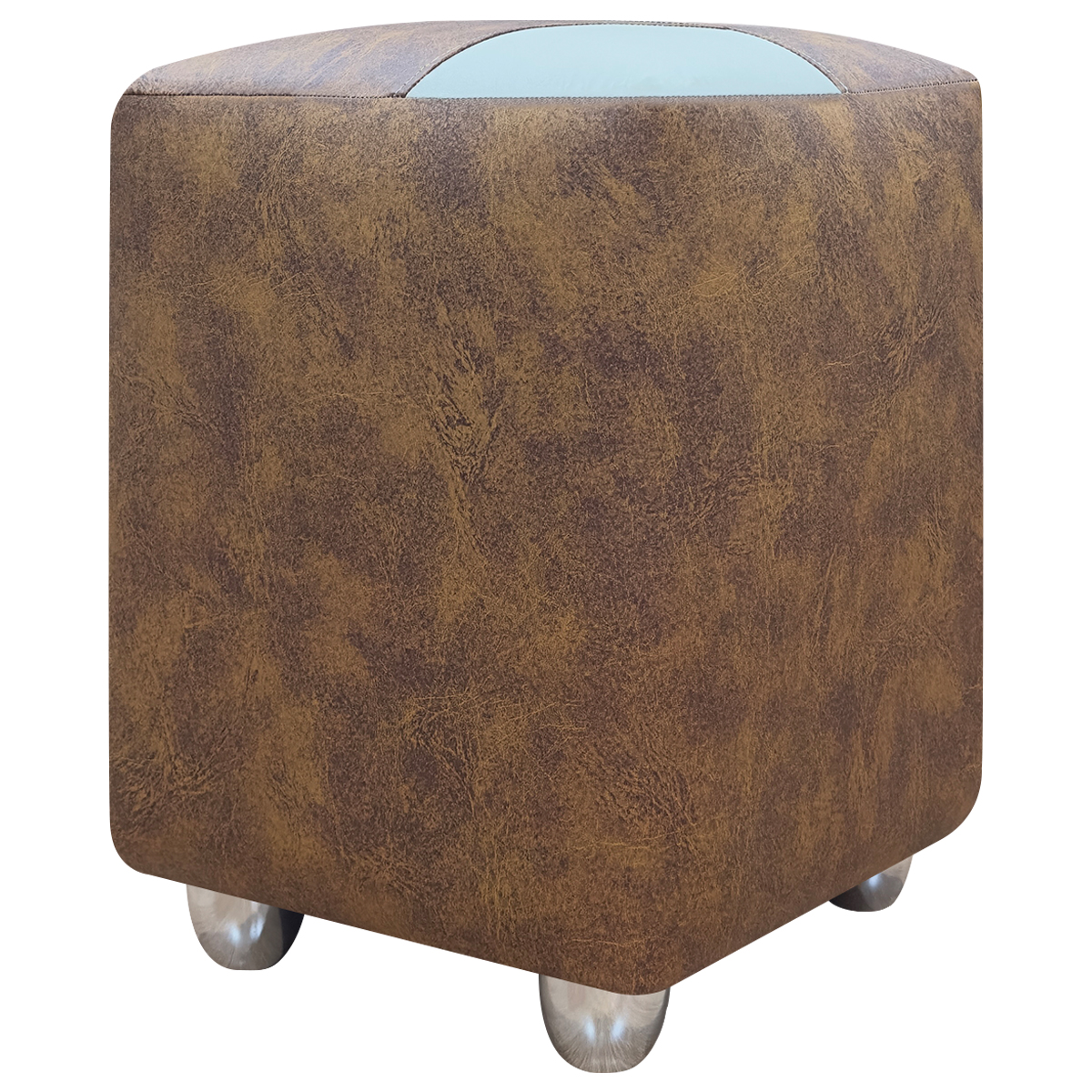 Puff Decorativo Quadrado Para Sala Penteadeira Urban Tecido Corino Peroba e Bege