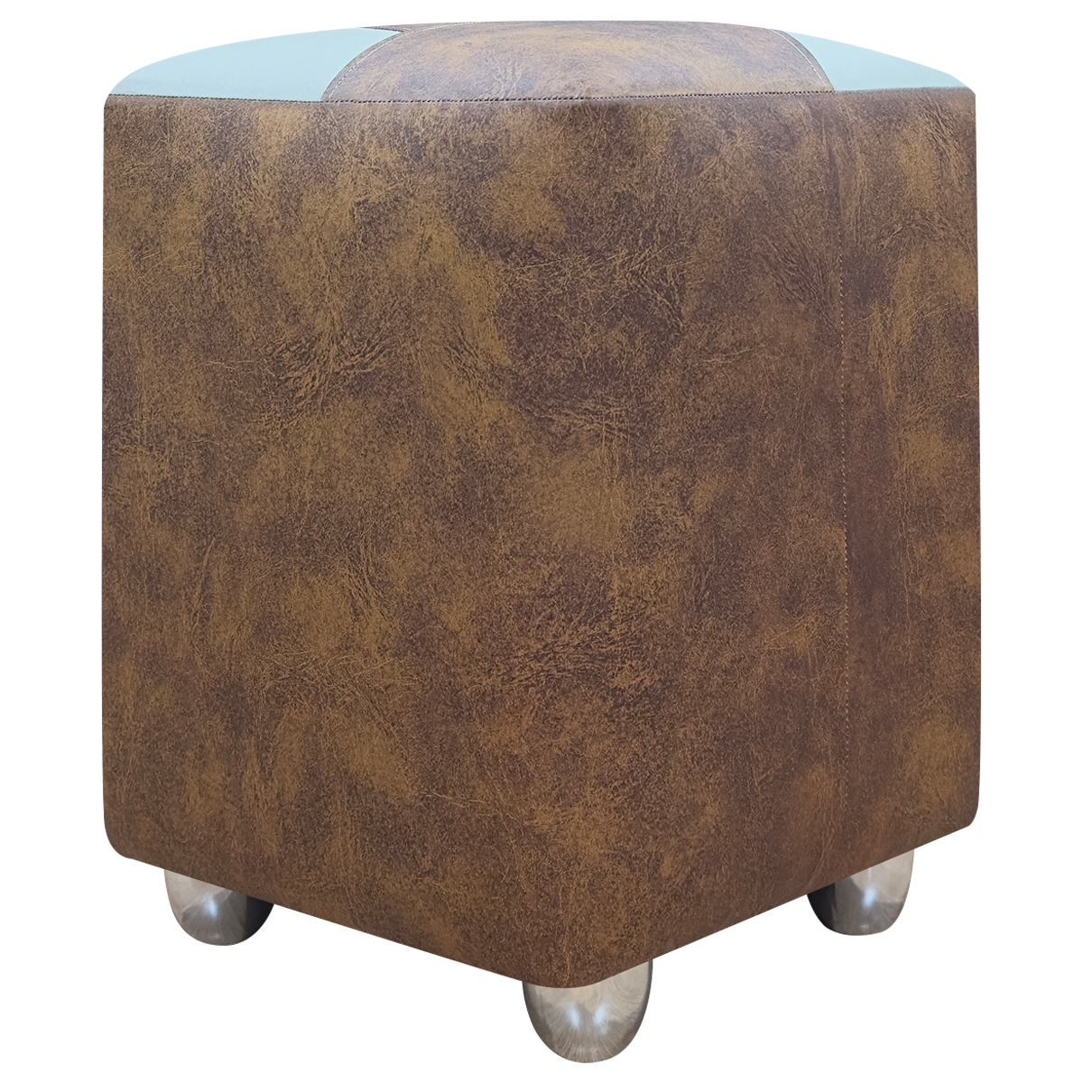 Puff Decorativo Quadrado Para Sala Penteadeira Urban Tecido Corino Peroba e Bege