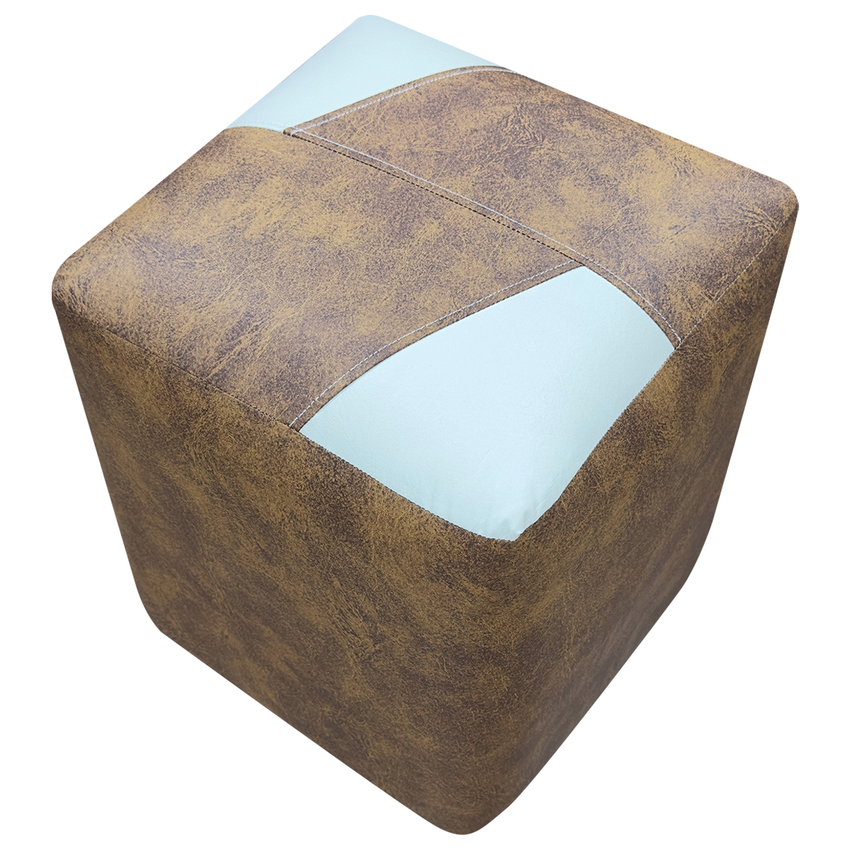 Puff Decorativo Quadrado Para Sala Penteadeira Urban Tecido Corino Peroba e Bege