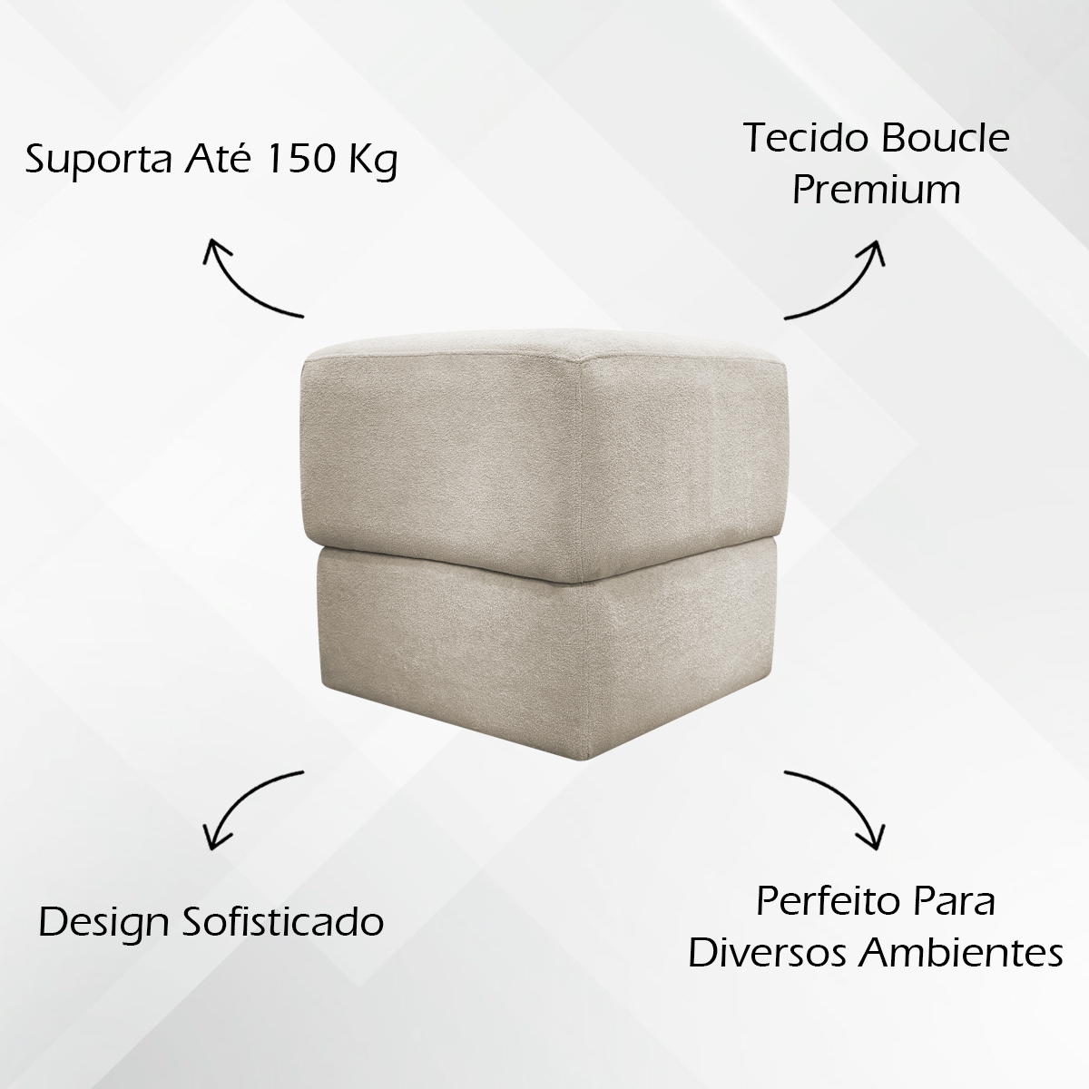 Puff Decorativo Quadrado Para Sala Quarto Penteadeira Aloy Bege