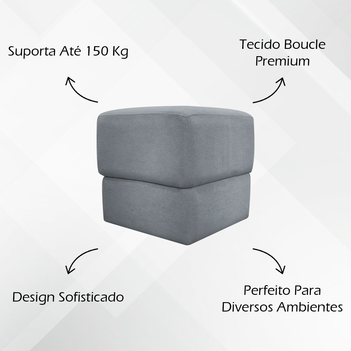 Puff Decorativo Quadrado Para Sala Quarto Penteadeira Aloy Cinza