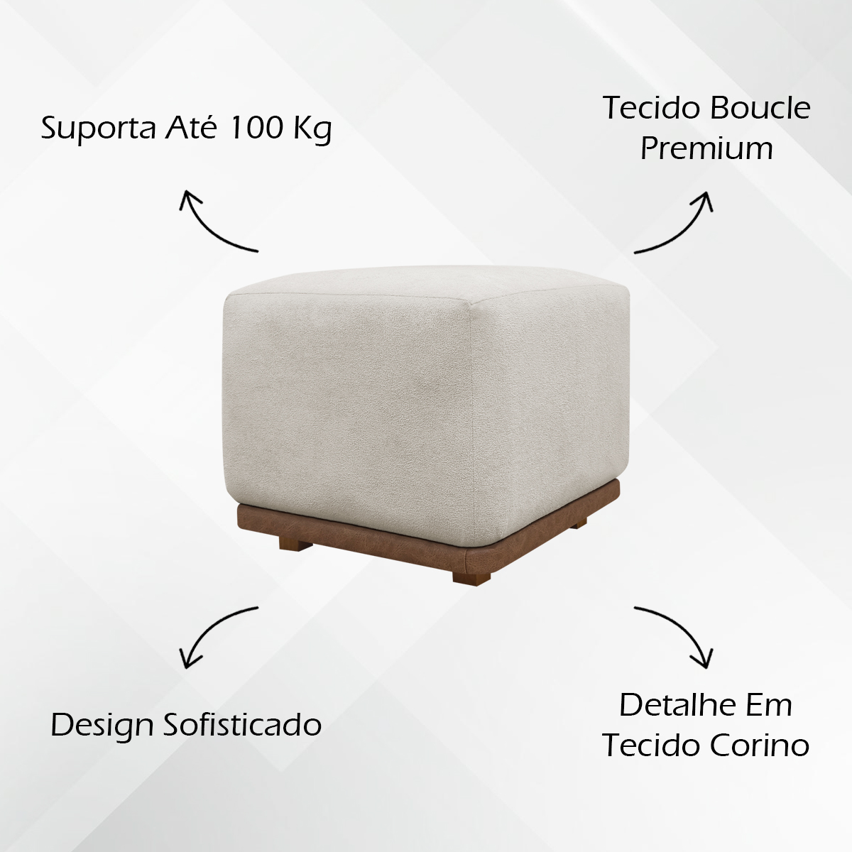 Puff Decorativo Quadrado Para Sala Quarto Penteadeira Dalilla Bege
