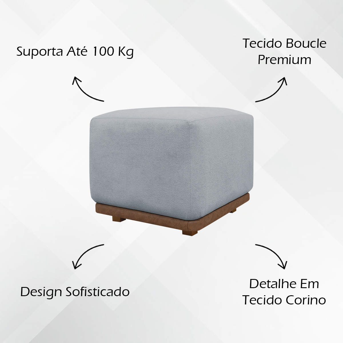 Puff Decorativo Quadrado Para Sala Quarto Penteadeira Dalilla Cinza