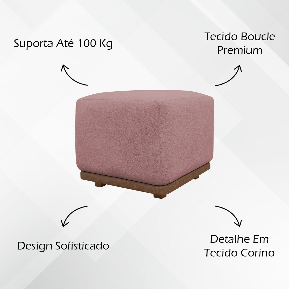 Puff Decorativo Quadrado Para Sala Quarto Penteadeira Dalilla Rosê
