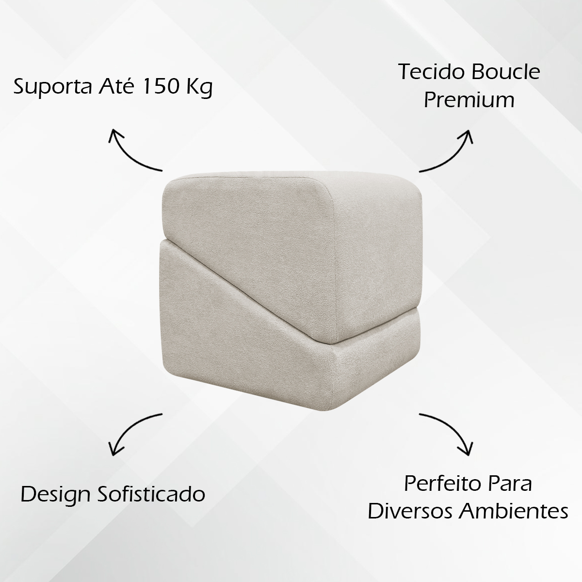 Puff Decorativo Quadrado Para Sala Quarto Penteadeira Sense Boucle Bege