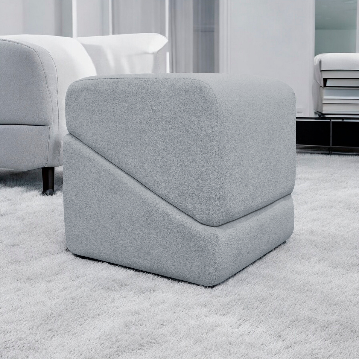 Puff Decorativo Quadrado Para Sala Quarto Penteadeira Sense Boucle Cinza