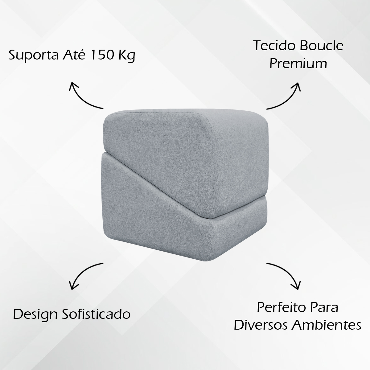 Puff Decorativo Quadrado Para Sala Quarto Penteadeira Sense Boucle Cinza