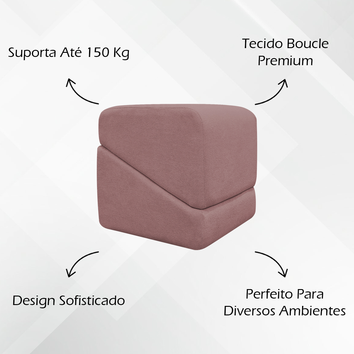 Puff Decorativo Quadrado Para Sala Quarto Penteadeira Sense Boucle Rosê