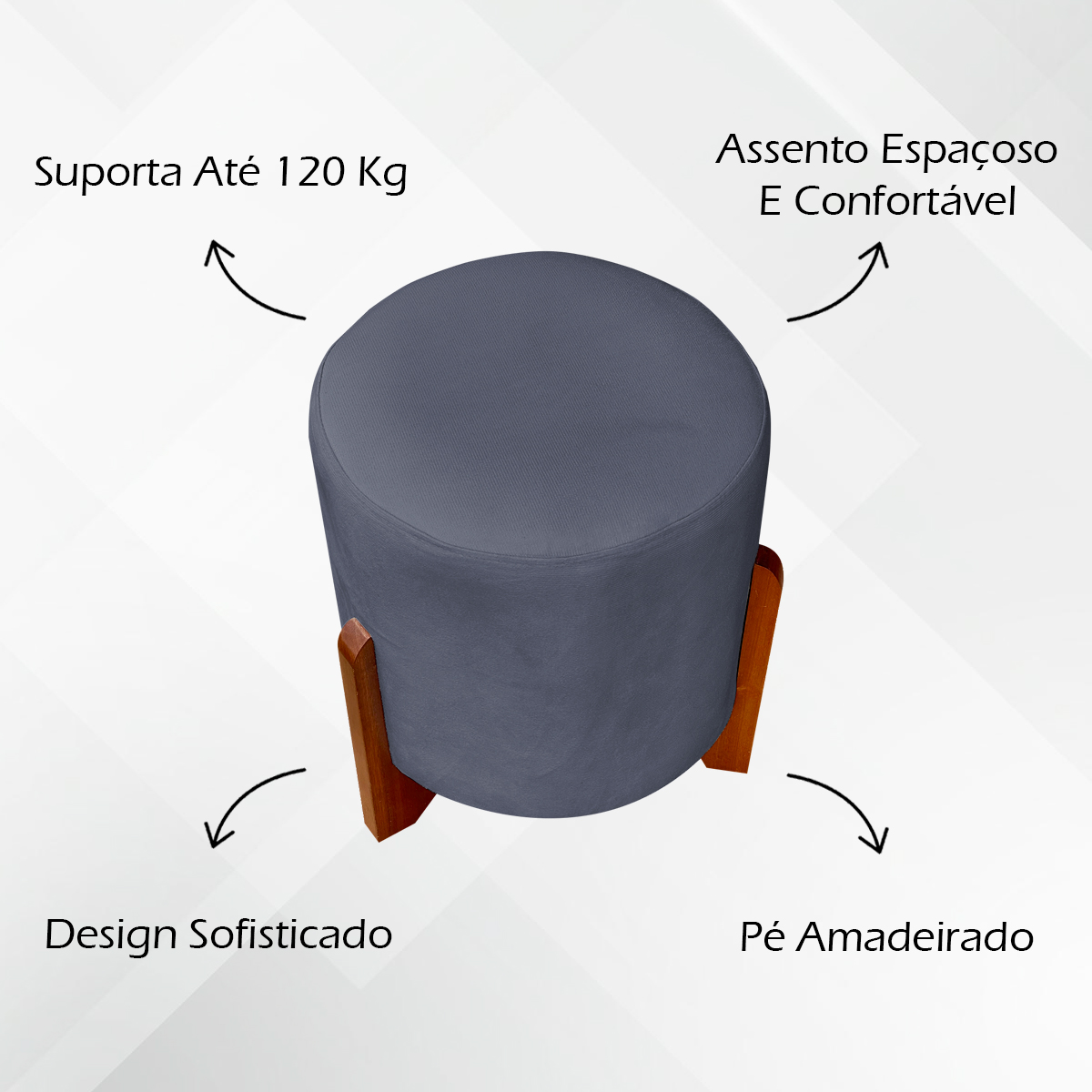 Puff Decorativo Redondo Confortável Para Sala Penteadeira Eloah Suede Cinza