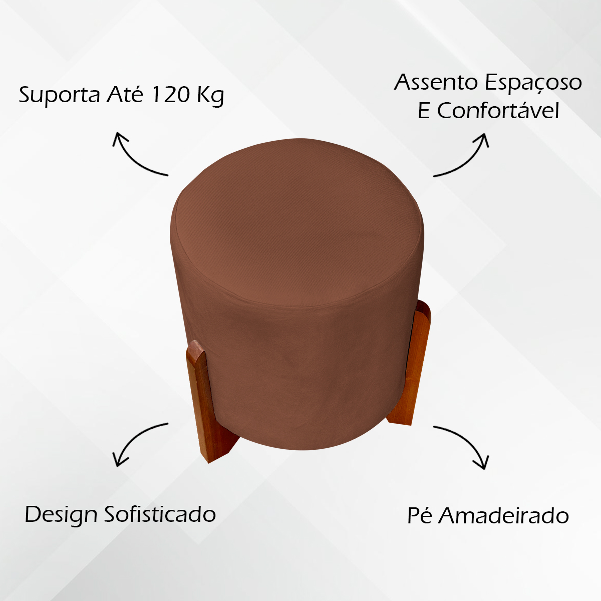 Puff Decorativo Redondo Confortável Para Sala Penteadeira Eloah Suede Terracota