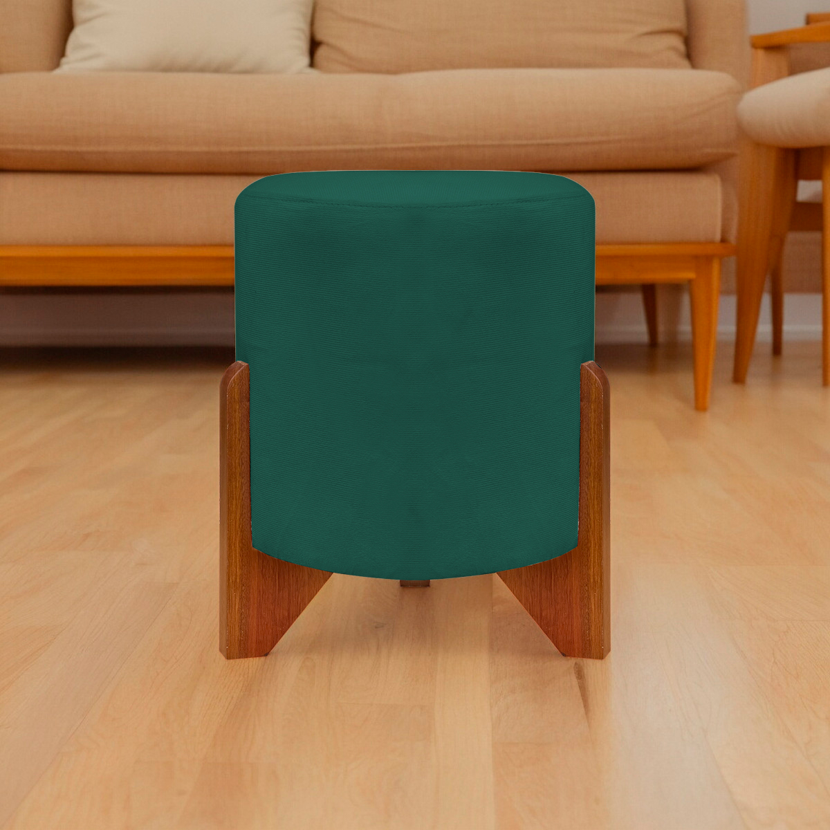 Puff Decorativo Redondo Confortável Para Sala Penteadeira Eloah Suede Verde