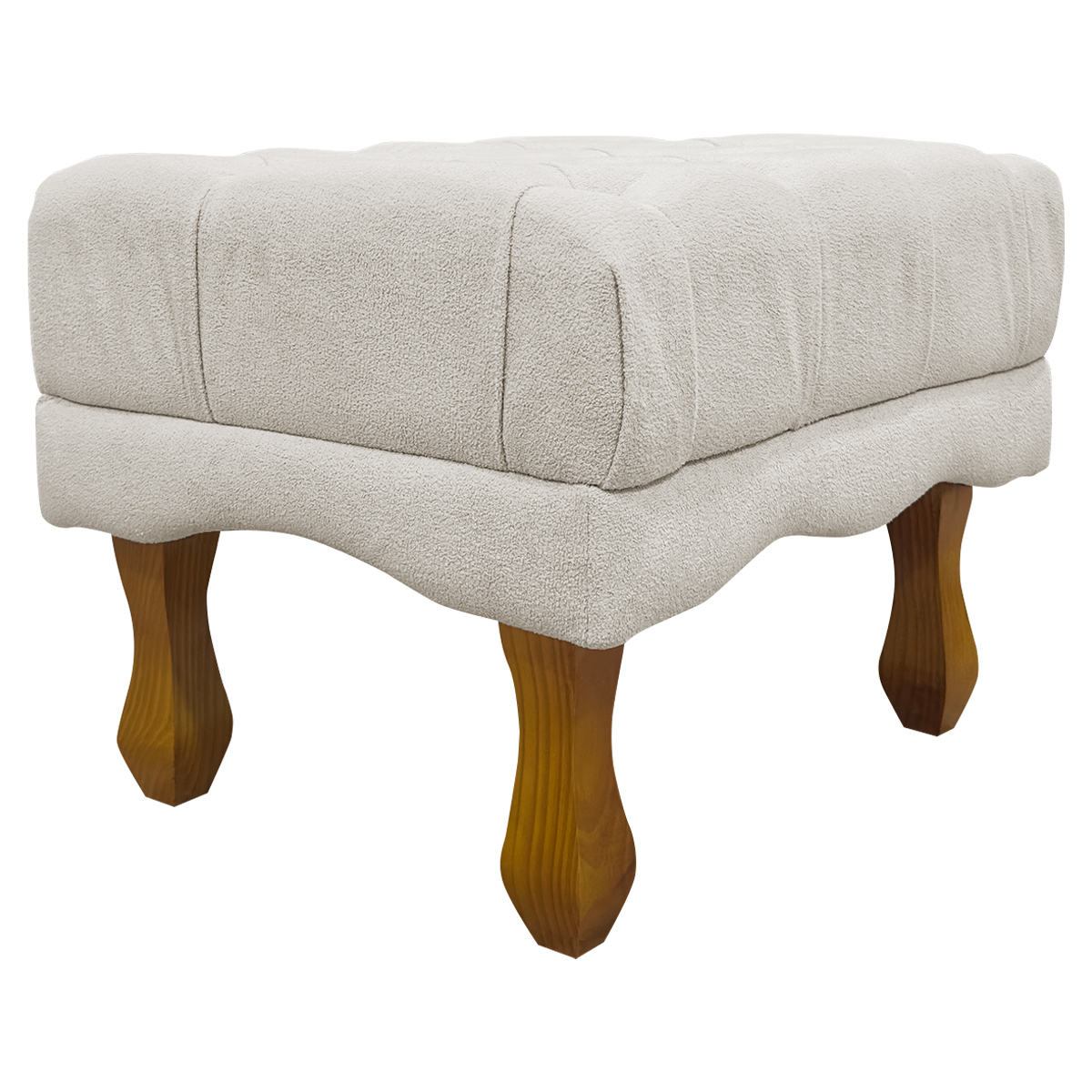 Puff Decorativo Retangular Para Sala Quarto Penteadeira Duque Luxo Bouclé Capitonê Bege