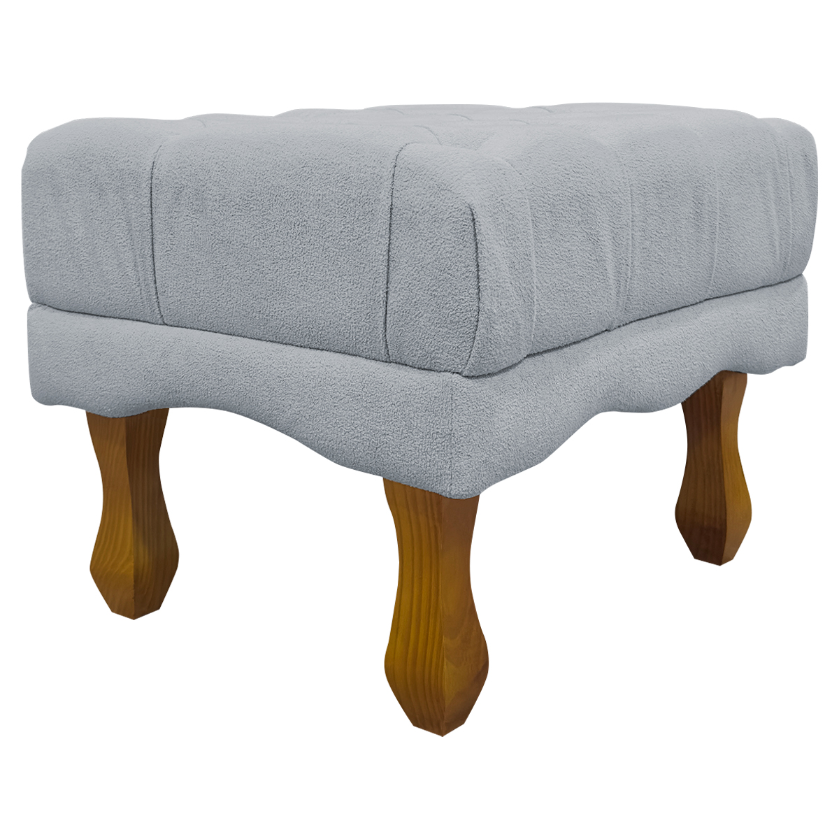 Puff Decorativo Retangular Para Sala Quarto Penteadeira Duque Luxo Bouclé Capitonê Cinza