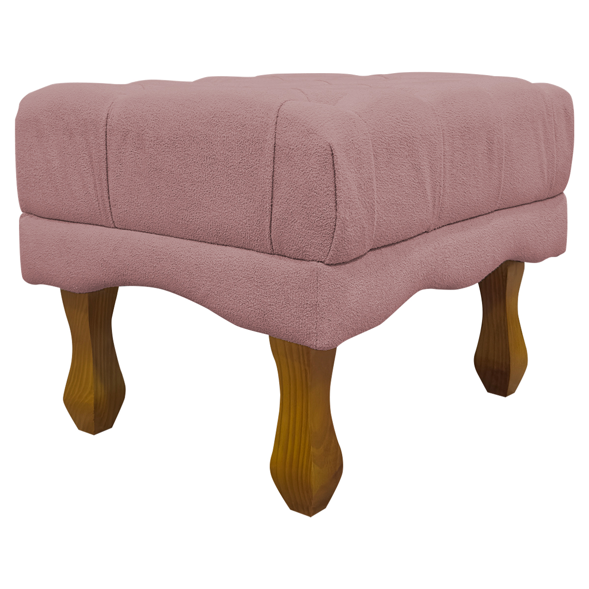 Puff Decorativo Retangular Para Sala Quarto Penteadeira Duque Luxo Bouclé Capitonê Rosê