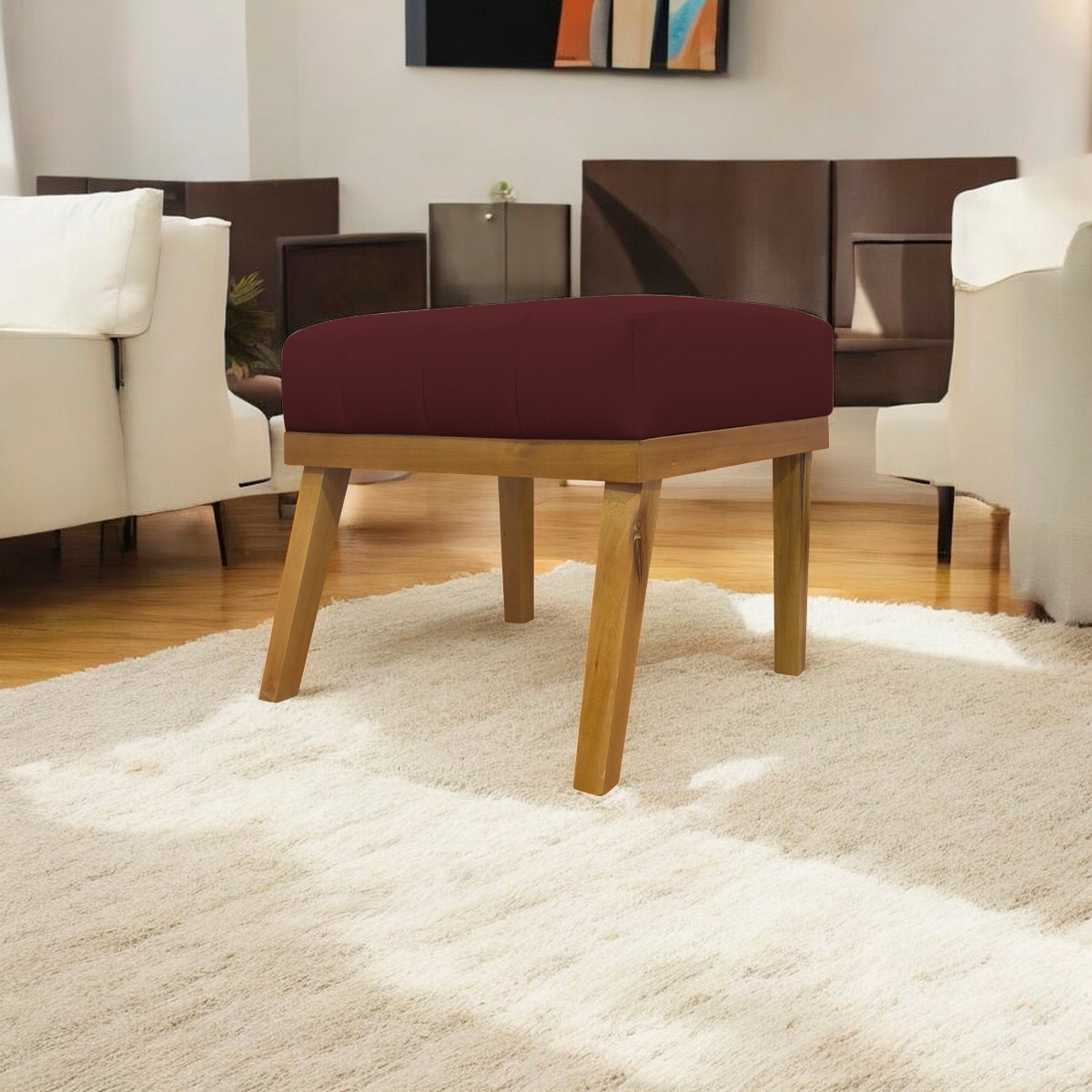 Puff Decorativo Retangular Para Sala Quarto Penteadeira Firenze Corino Bordo