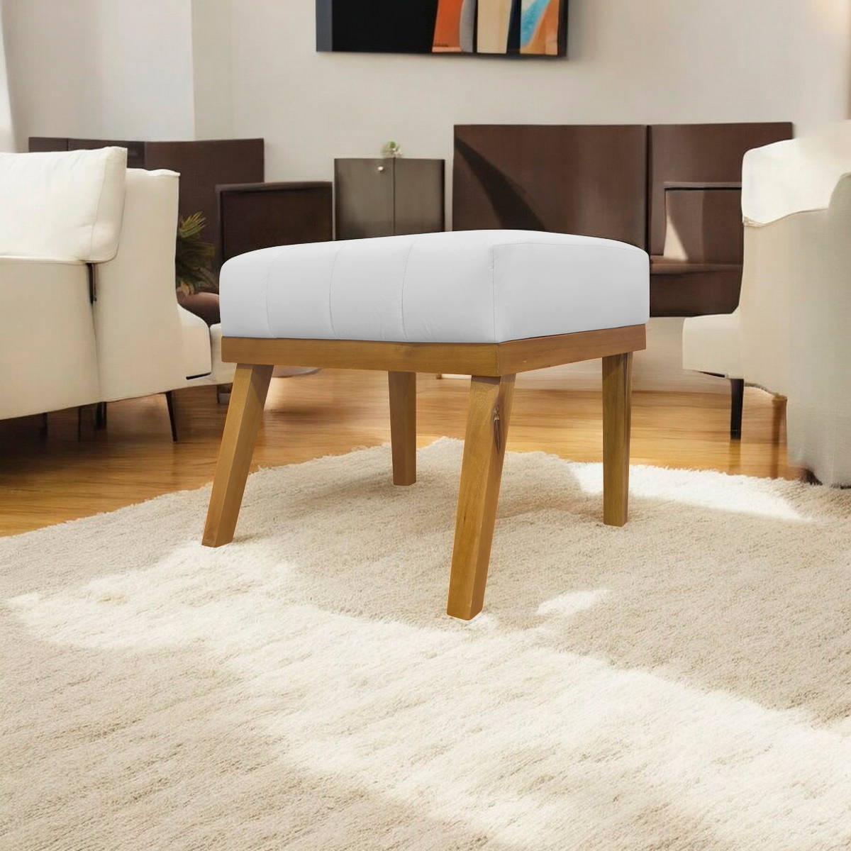 Puff Decorativo Retangular Para Sala Quarto Penteadeira Firenze Corino Branco