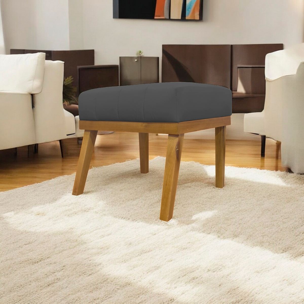 Puff Decorativo Retangular Para Sala Quarto Penteadeira Firenze Corino Cinza