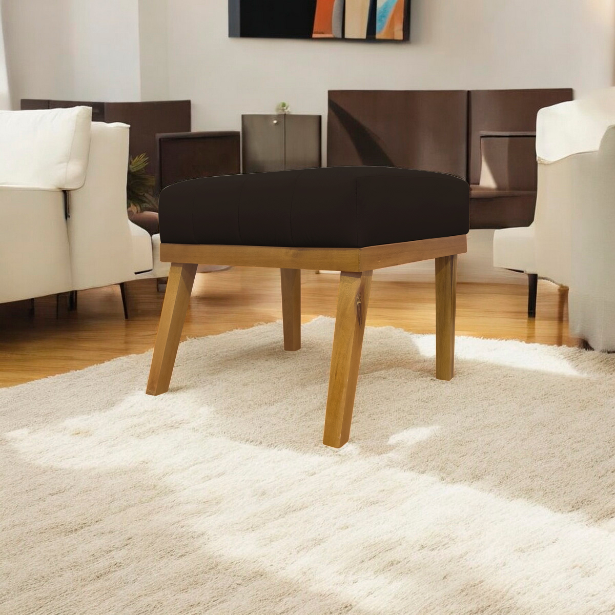 Puff Decorativo Retangular Para Sala Quarto Penteadeira Firenze Corino Marrom
