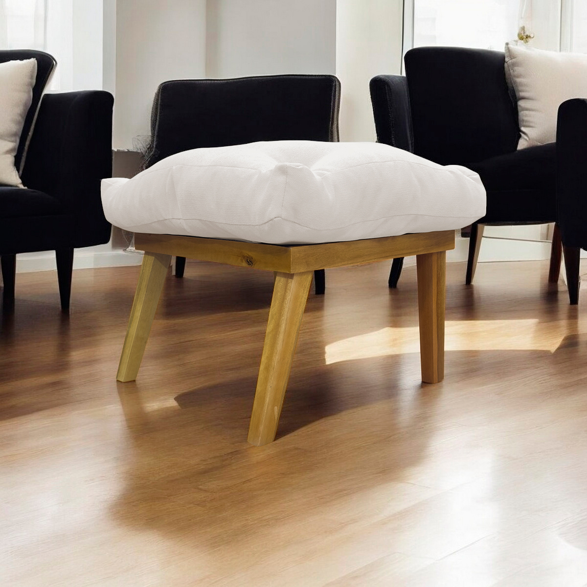 Puff Decorativo Retangular Para Sala Quarto Penteadeira Marty Linho Off White