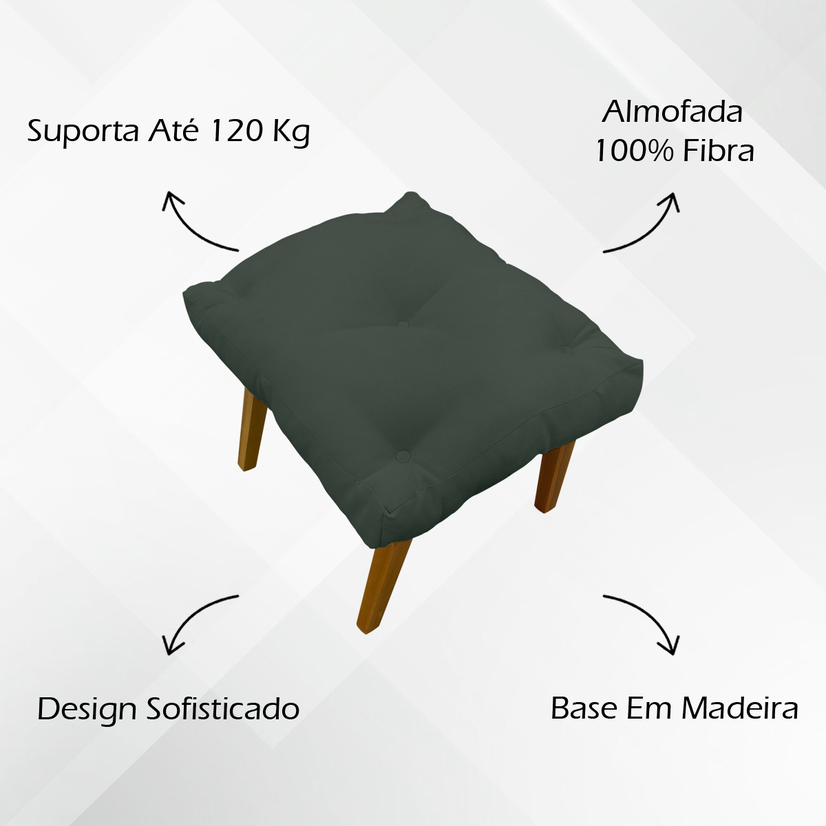 Puff Decorativo Retangular Para Sala Quarto Penteadeira Marty Linho Verde