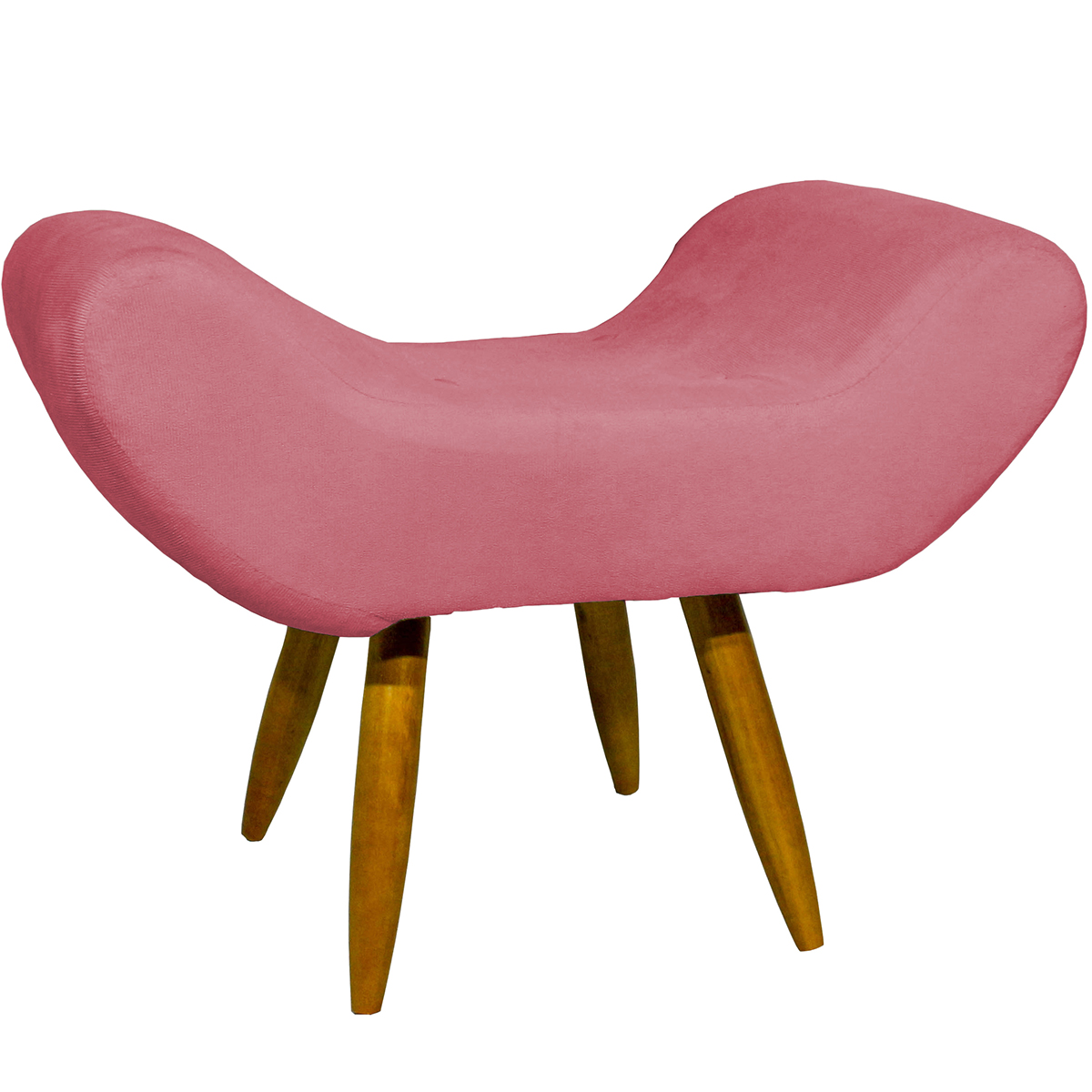 Puff Para Sala, Quarto E Escritório Decorativo Emilia Suede Rosé Pé Castanho - Clique E Decore
