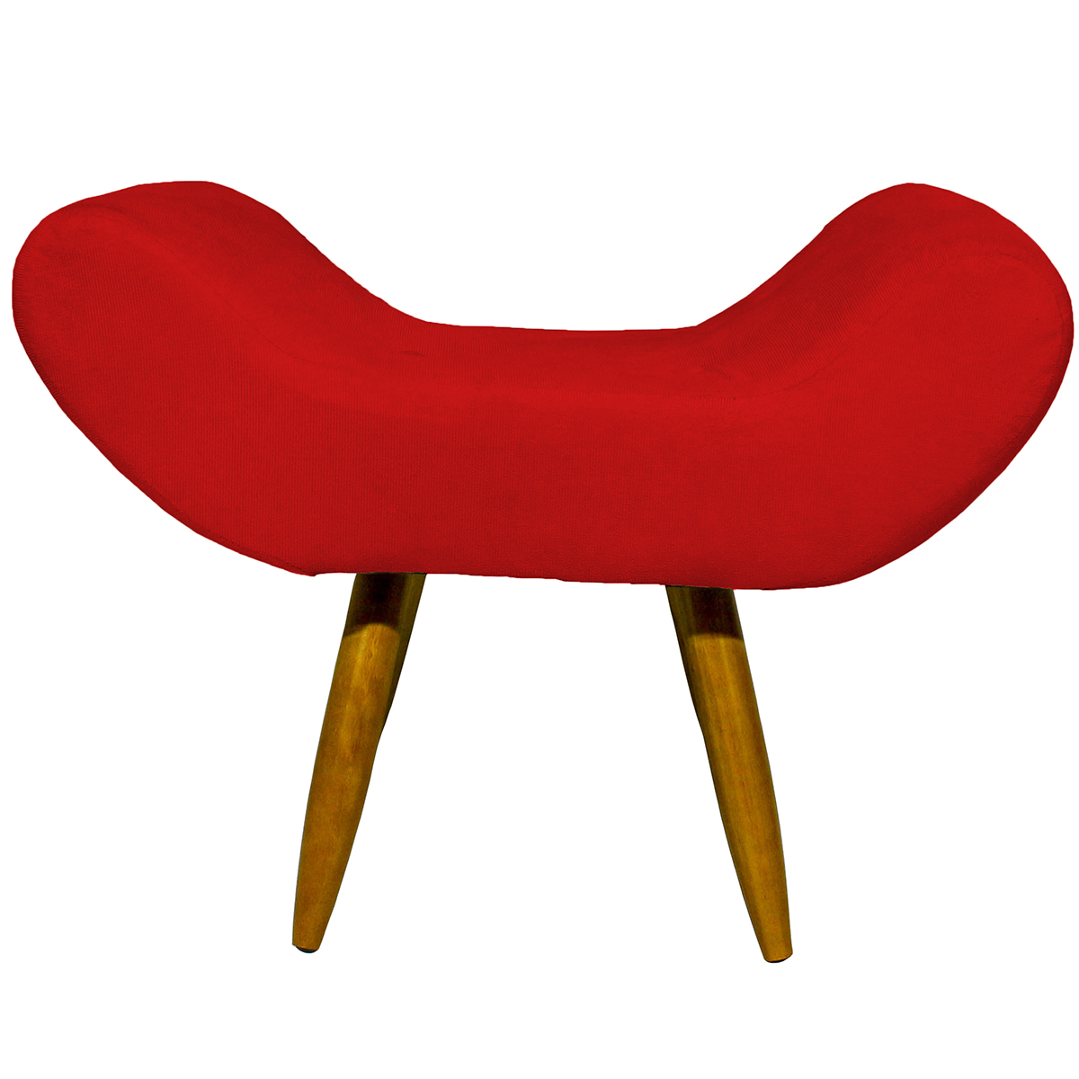 Puff Para Sala, Quarto E Escritório Decorativo Emilia Suede Vermelho Pé Castanho - Clique E Decore