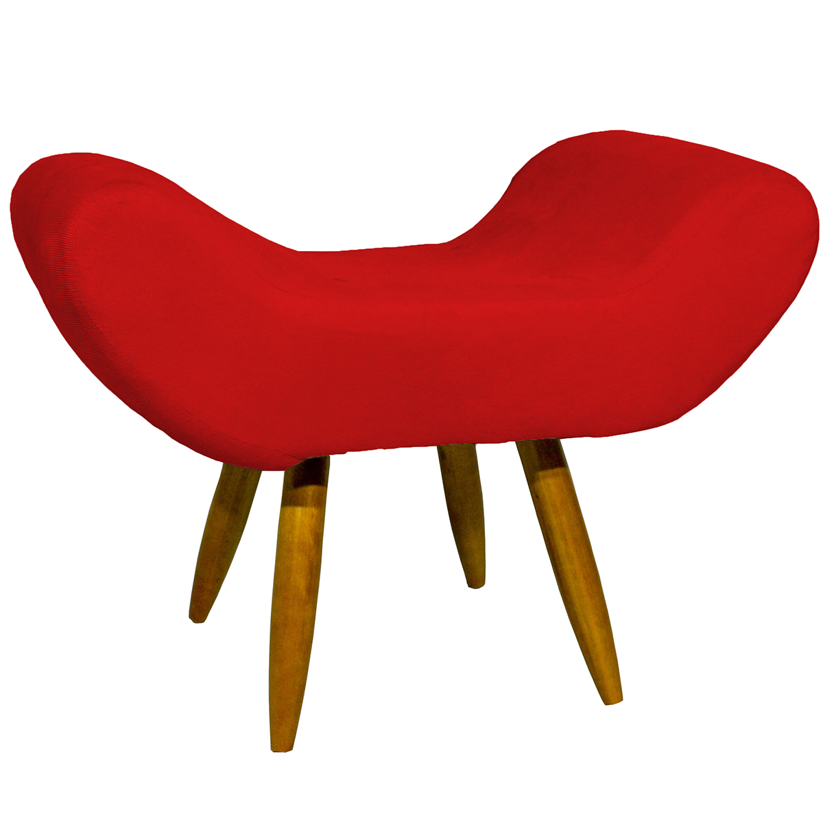 Puff Para Sala, Quarto E Escritório Decorativo Emilia Suede Vermelho Pé Castanho - Clique E Decore