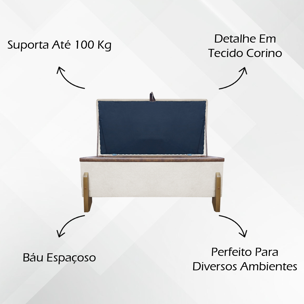 Puff Recamier Baú Para Sala Quarto Cama Casal 100 cm Versallies Boucle Bege