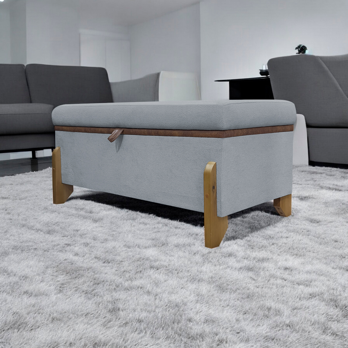 Puff Recamier Baú Para Sala Quarto Cama Casal 100 cm Versallies Boucle Cinza
