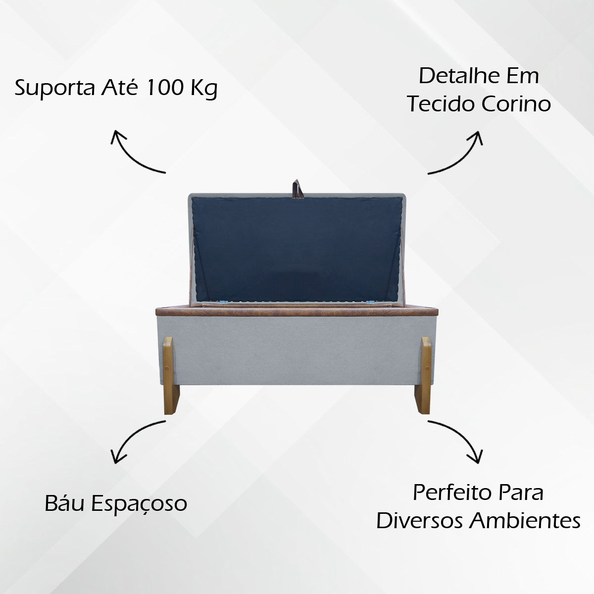 Puff Recamier Baú Para Sala Quarto Cama Casal 100 cm Versallies Boucle Cinza