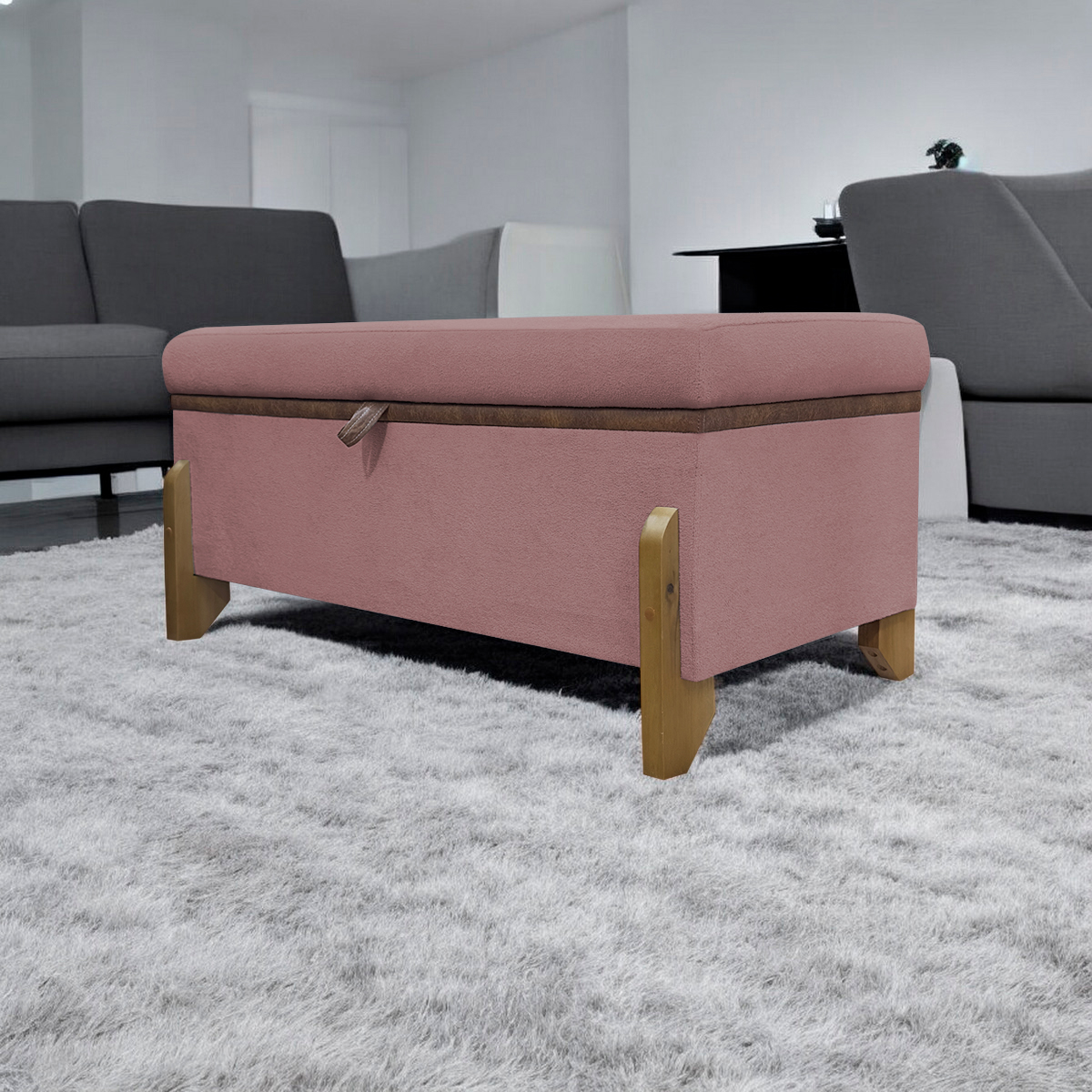 Puff Recamier Baú Para Sala Quarto Cama Casal 100 cm Versallies Boucle Rosê