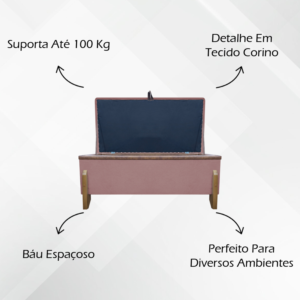 Puff Recamier Baú Para Sala Quarto Cama Casal 100 cm Versallies Boucle Rosê