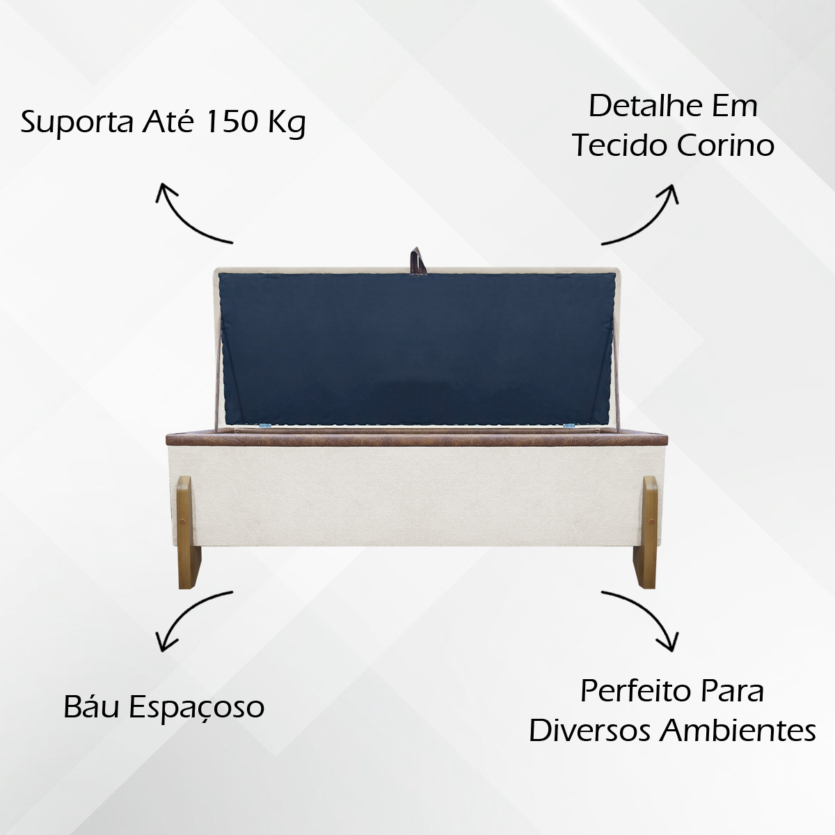 Puff Recamier Baú Para Sala Quarto Cama King 200 cm Versallies Boucle Bege