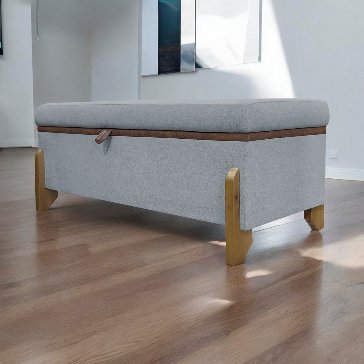 Puff Recamier Baú Para Sala Quarto Cama King 200 cm Versallies Boucle Cinza