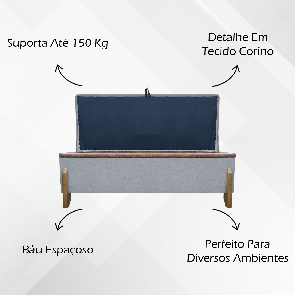 Puff Recamier Baú Para Sala Quarto Cama King 200 cm Versallies Boucle Cinza