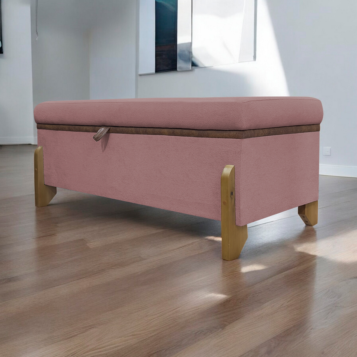 Puff Recamier Baú Para Sala Quarto Cama King 200 cm Versallies Boucle Rosê