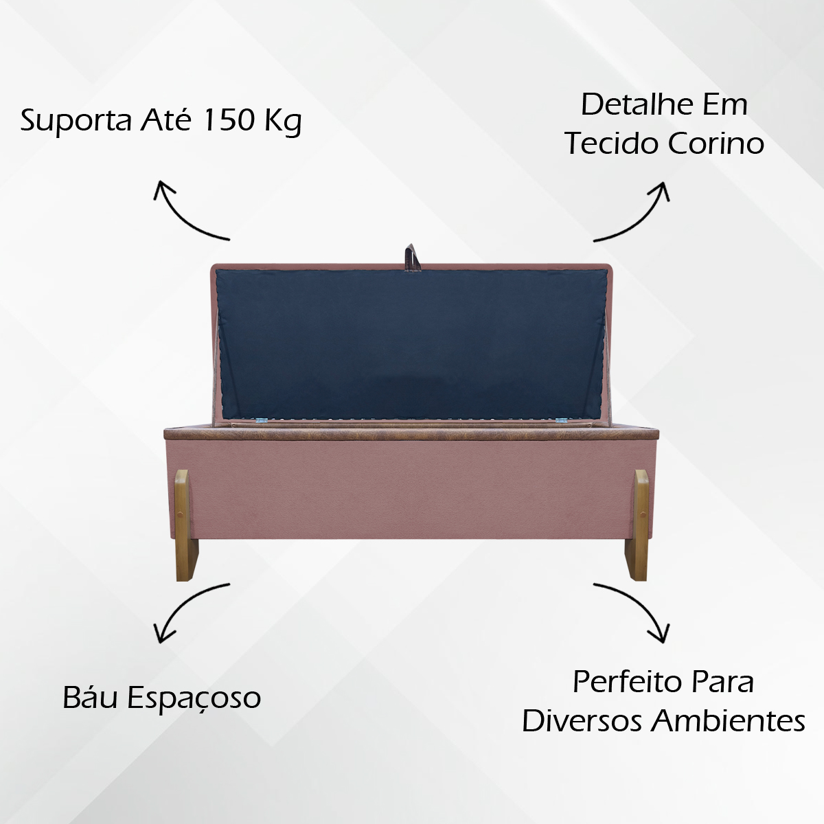 Puff Recamier Baú Para Sala Quarto Cama King 200 cm Versallies Boucle Rosê