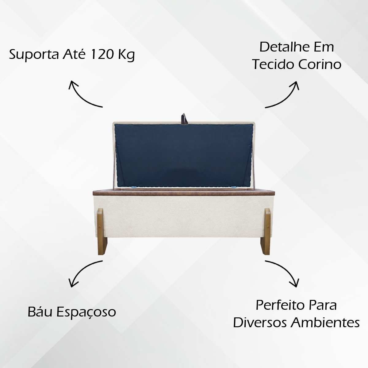 Puff Recamier Baú Para Sala Quarto Cama Queen 150 cm Versallies Boucle Bege